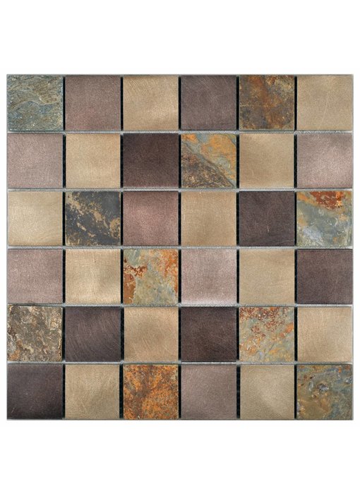 Mosaik Alu & Schiefer Dark Grey Beige Mix 30 cm x 30 cm