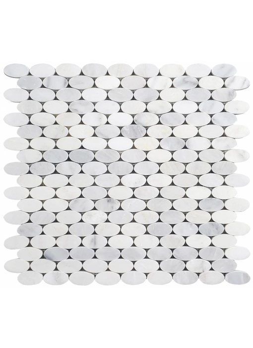 Mosaik Marmor Oval Weiß poliert - 30 cm x 30 cm
