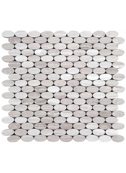 Mosaik Marmor Oval Grau poliert - 30 cm x 30 cm