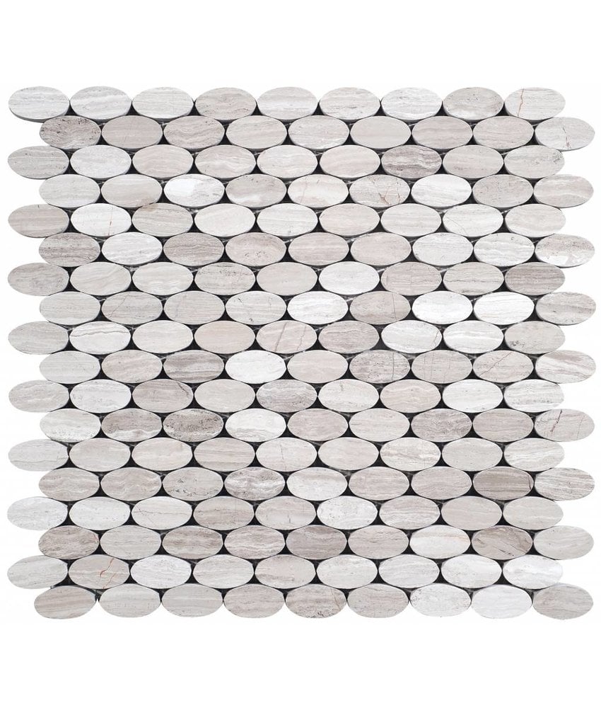 Mosaik Marmor Oval Grau poliert - 30 cm x 30 cm