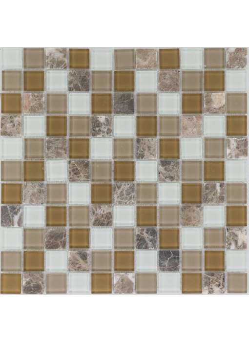 Mosaik Glas & Marmor Mix Braun Beige Weiß - 30 cm x 30 cm