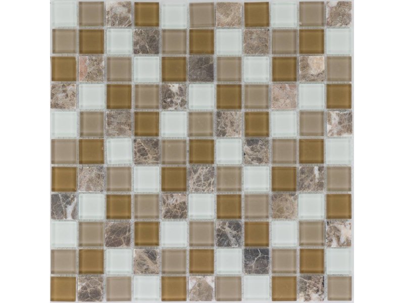 Mosaik Glas & Marmor Mix Braun Beige Weiß - 30 cm x 30 cm