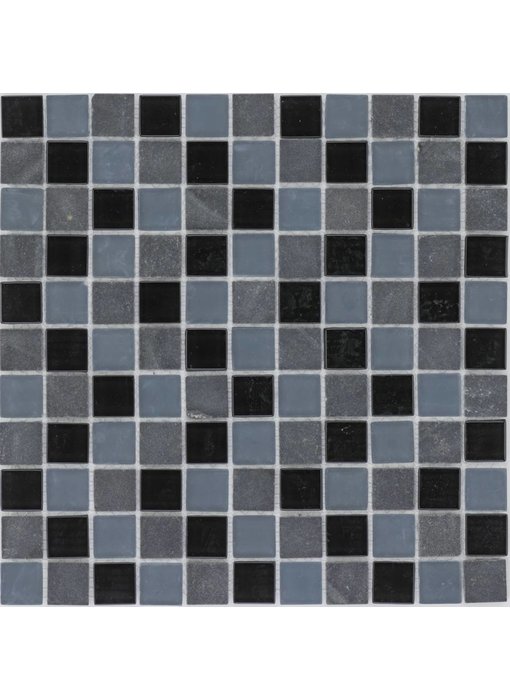 Mosaik Glas & Marmor Schwarz Grau Mix - 30 cm x 30 cm