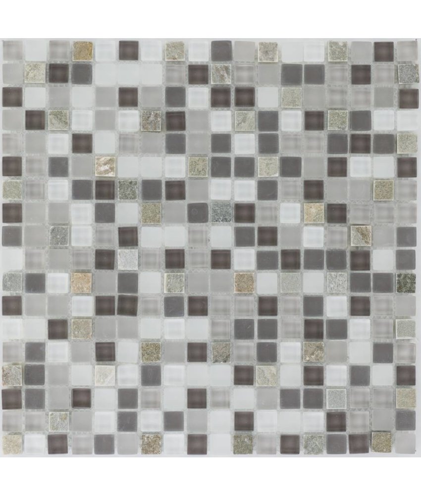 Mosaik Glas & Quarzit Black Grey White - 30 cm x 30 cm