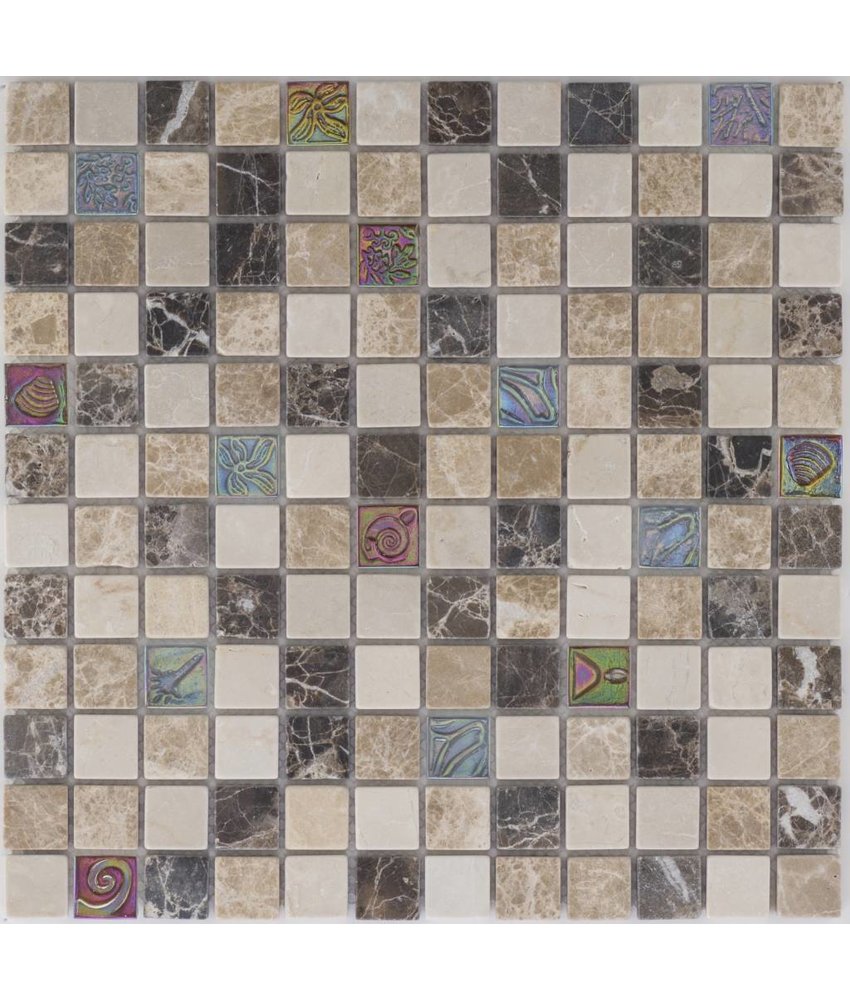 Mosaik Glas & Marmor Beige Braun - 30 cm x 30 cm