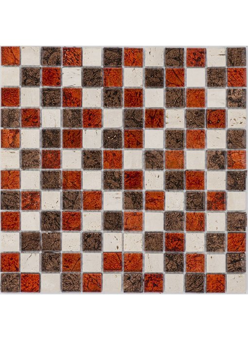 Mosaik Glas & Marmor Metalica Crema Rot Braun - 30 cm x 30 cm