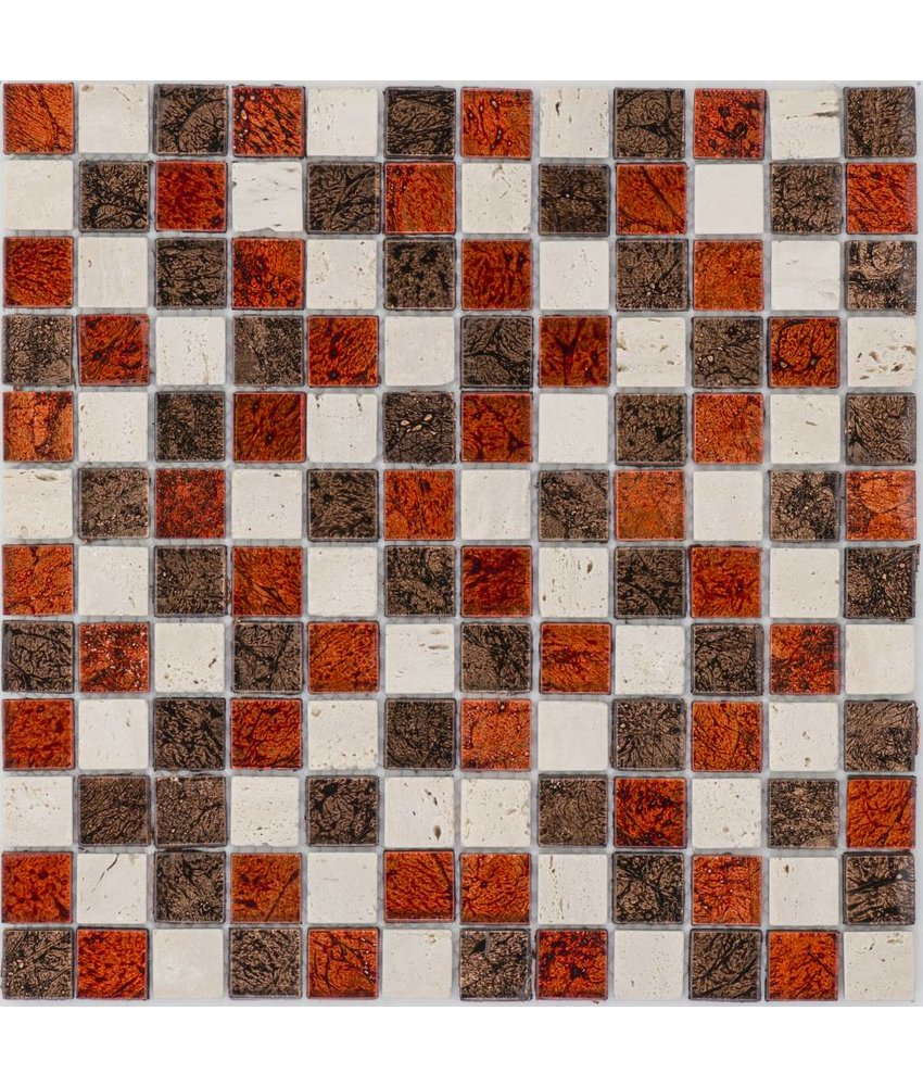 Mosaik Glas & Marmor Metalica Crema Rot Braun - 30 cm x 30 cm