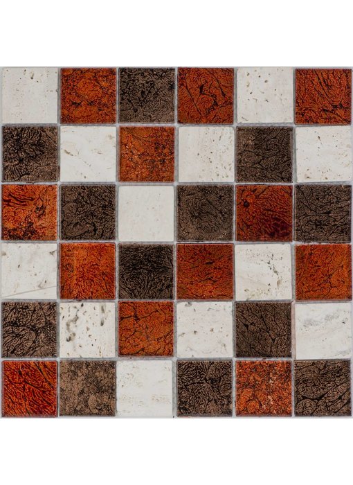 Mosaik Glas & Marmor Metalica Crema Rot Braun - 30 cm x 30 cm