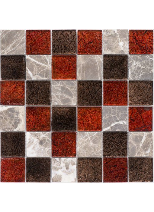 Mosaik Glas & Marmor Metalica Marron Rot Braun - 30 cm x 30 cm