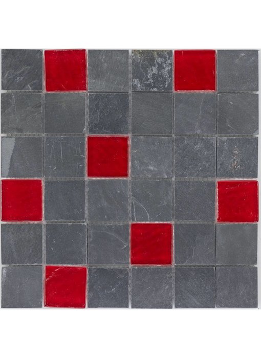 Mosaik Glas & Naturstein Lava Anthrazit Rot - 30 cm x 30 cm