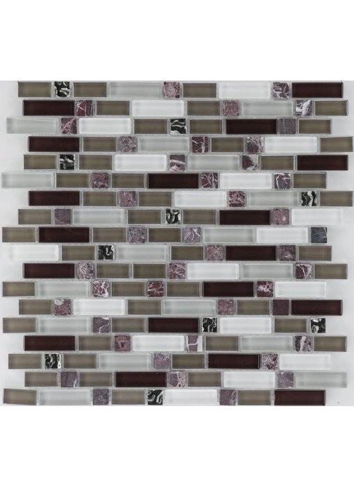 Mosaik Glas & Marmor  Violett Braun Grau Weiß  - 30 cm x 30 cm