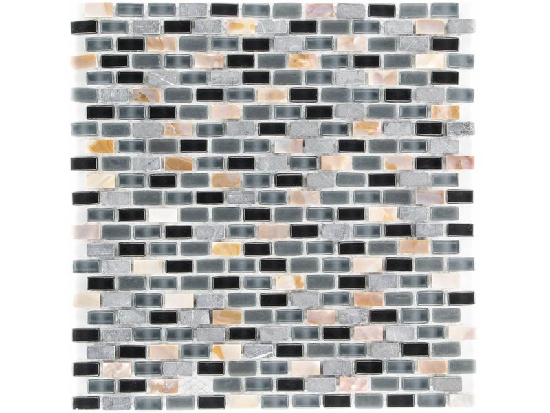 Mosaik Glas & Marmor 5th Avenue Black Mix Seashell - 30 cm x 30 cm