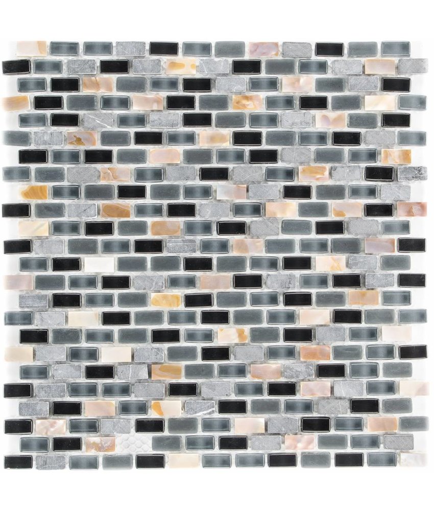 Mosaik Glas & Marmor 5th Avenue Black Mix Seashell - 30 cm x 30 cm