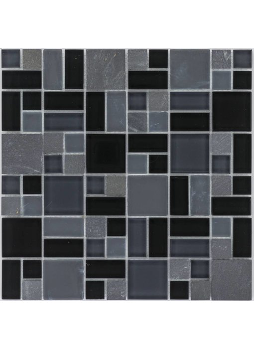 Mosaik Glas & Marmor Schiefer Graphit Schwarz 30 x 30 cm