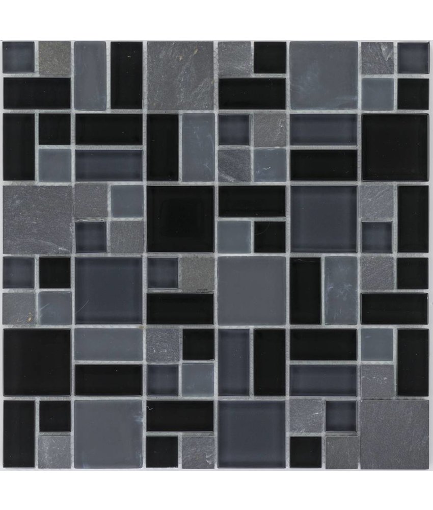 Mosaik Glas & Marmor Schiefer Graphit Schwarz 30 x 30 cm