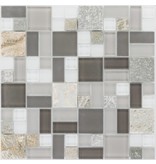 Mosaik Glas & Marmor  Quarzit Braun Grau Weiß 30 x 30 cm