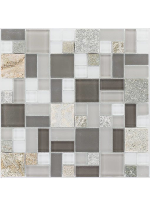 Mosaik Glas & Marmor  Quarzit Braun Grau Weiß 30 x 30 cm
