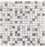 Mosaik Glas & Naturstein & Edelstahl Weiß Perlmutt - 30 cm x 30 cm