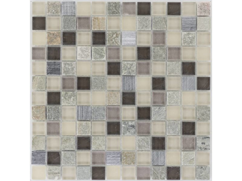 Mosaik Glas & Naturstein & Edelstahl Braun Beige - 30 cm x 30 cm