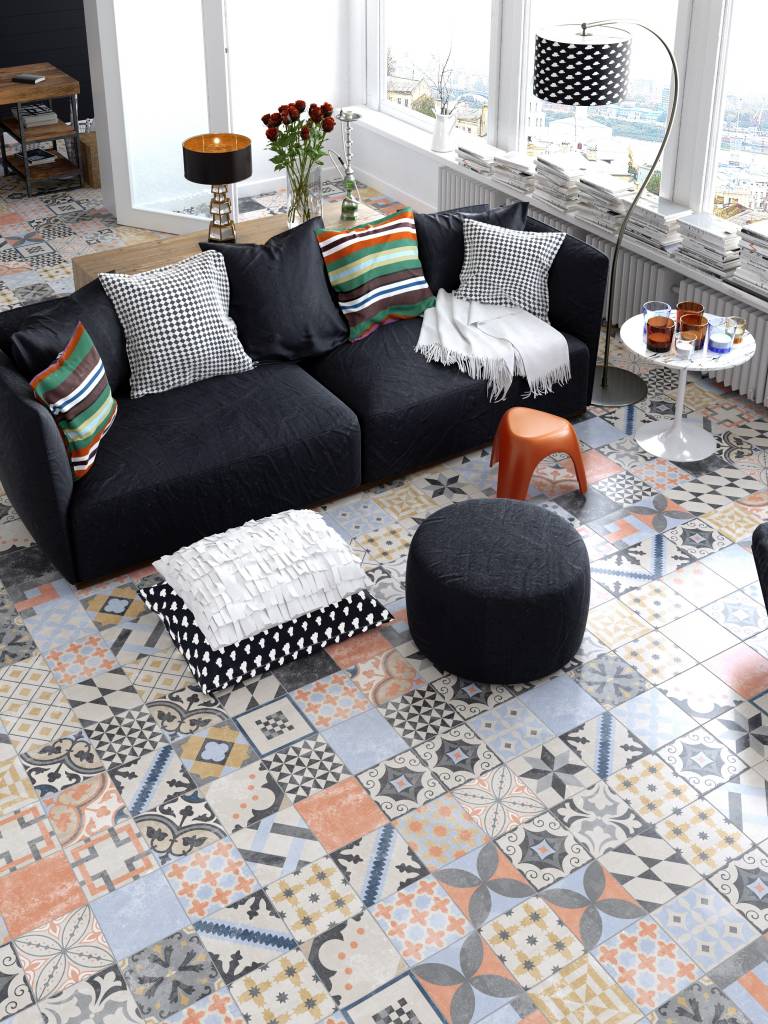 Bodenfliese Vintage Heidelberg Dekor 16 - 18,6 cm x 18,6 cm - Mosaic Outlet