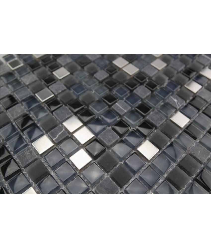 Bunte Mosaikfliesen silber, schwarz mix, grau mix G110