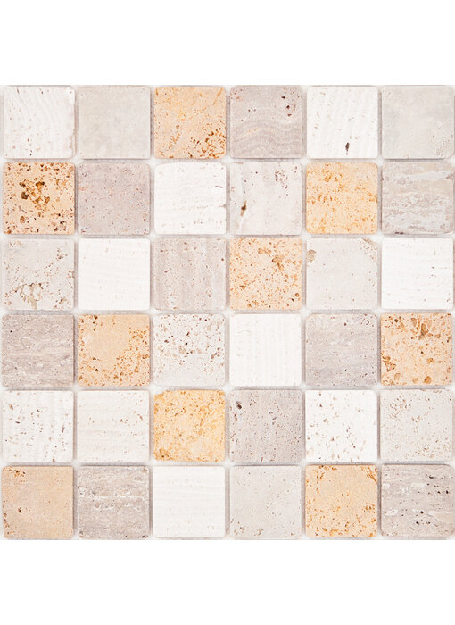Naturstein Mosaikfliese Square CM-10004 travertin mix