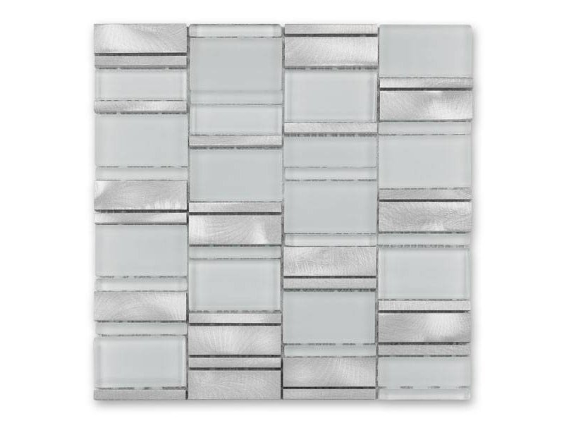 BÄRWOLF Materialmix-Mosaikfliese New York GL-14013 metal white mix
