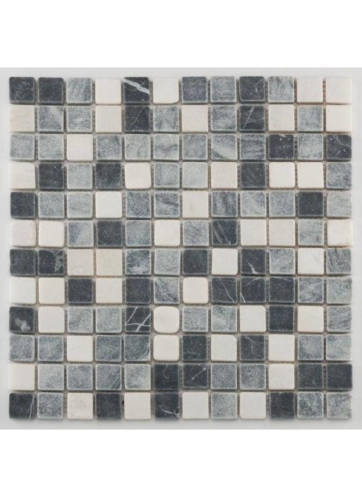 Trittsichere Naturstein Mosaikfliesen Orvieto AM-0011 black grey white