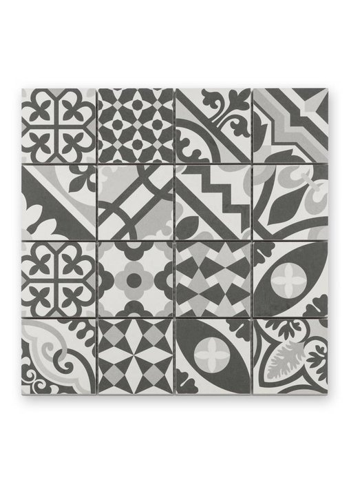 Trittsichere Keramik Mosaikfliese Patchwork KEG-14072 black & white