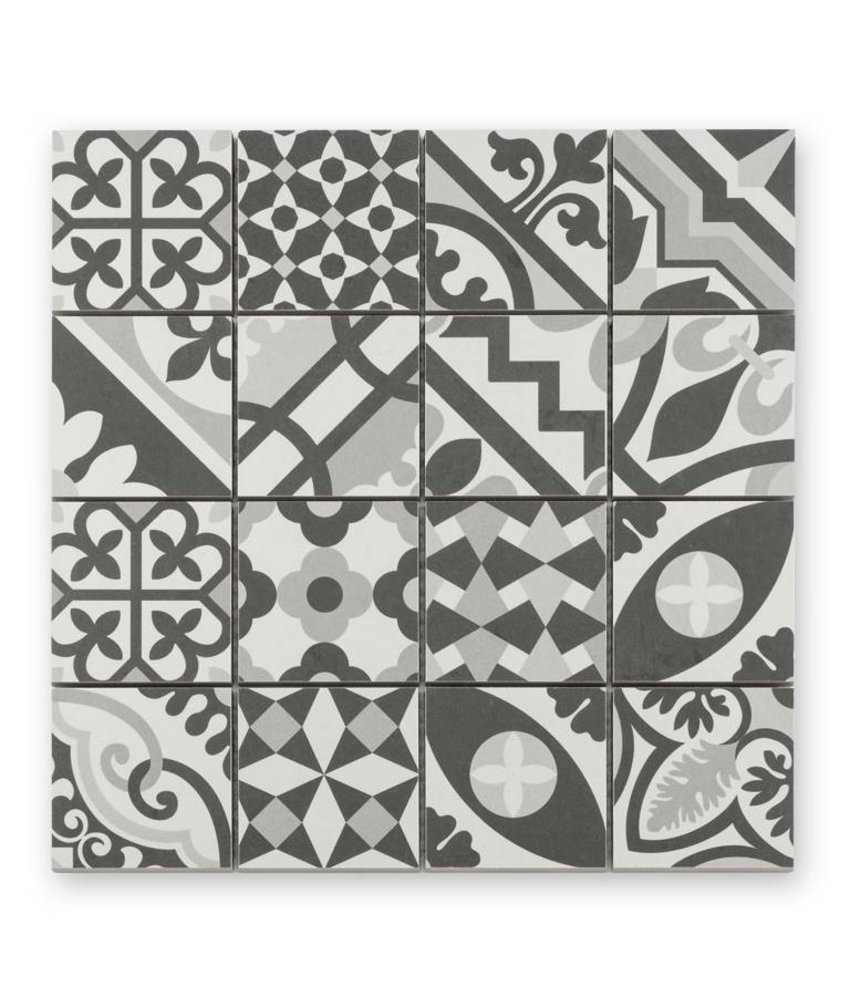 Trittsichere Keramik Mosaikfliese Patchwork KEG-14072 black & white