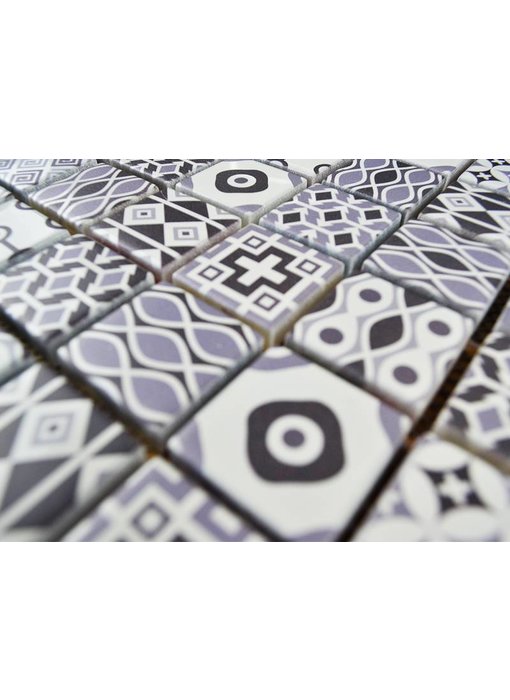 GLASMOSAIK FLIESEN - Patchwork Grey - grau/weiss