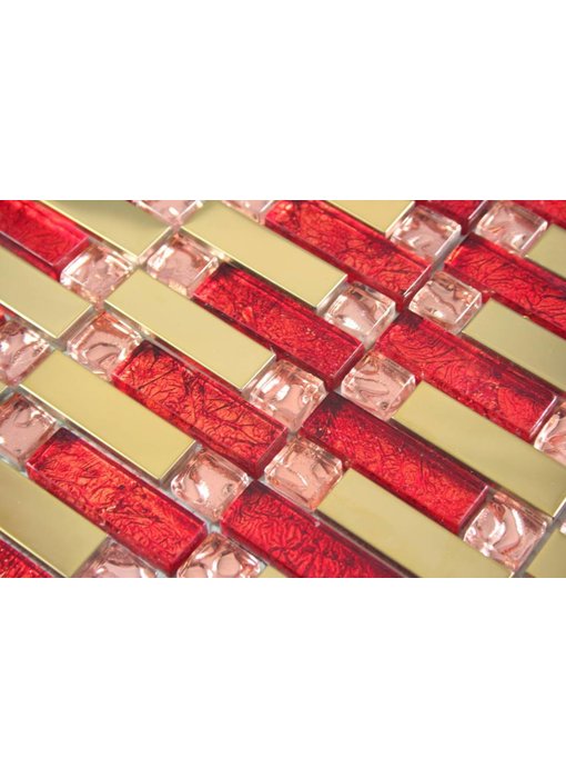 MOSAIKFLIESEN - Mexico City - Glas / Edelstahl - rot / gold