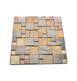 MOSAIKFLIESEN - Modena - Glas / Edelstahl - beige / gold / silber