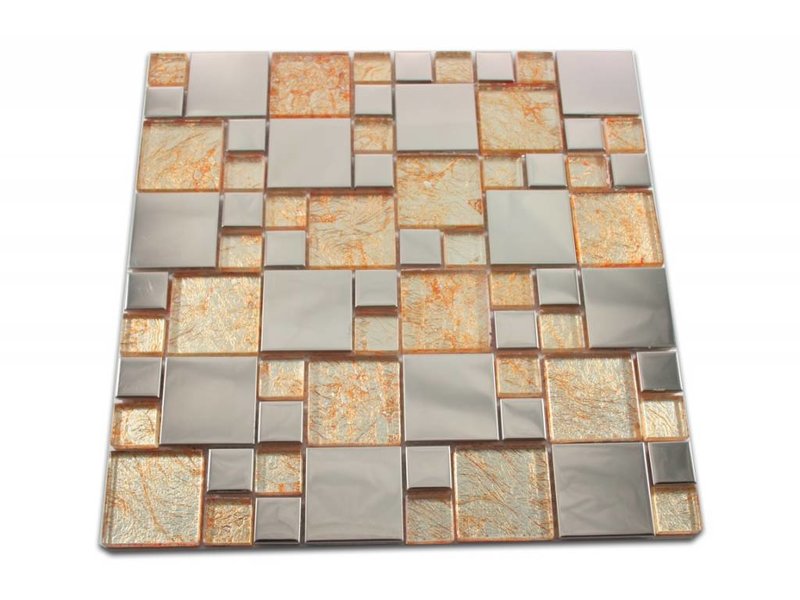 MOSAIKFLIESEN - Modena - Glas / Edelstahl - beige / gold / silber