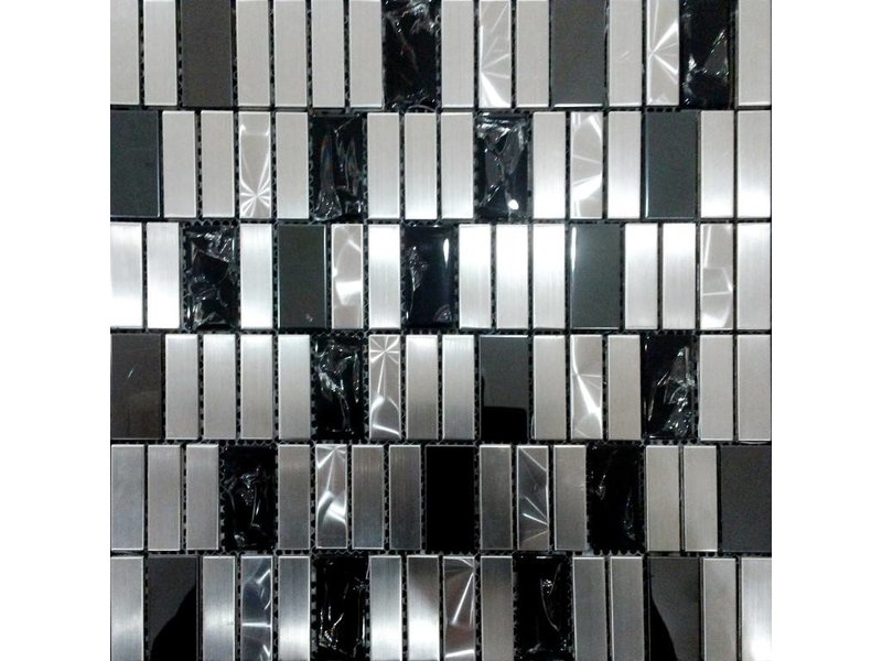 MOSAIKFLIESEN - Monte Carlo - Glas / Edelstahl - schwarz / silber