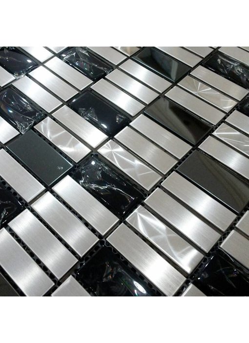 MOSAIKFLIESEN - Monte Carlo - Glas / Edelstahl- schwarz / silber