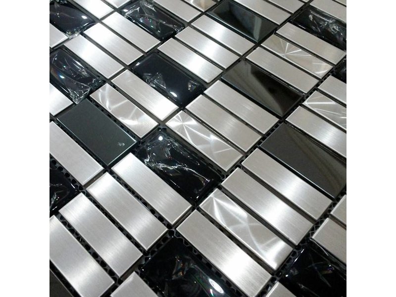 MOSAIKFLIESEN - Monte Carlo - Glas / Edelstahl - schwarz / silber