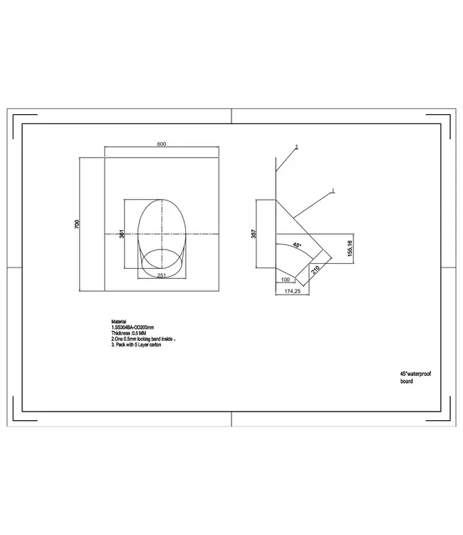 Fumio RVS Ø200  dakdoorvoer 45°
