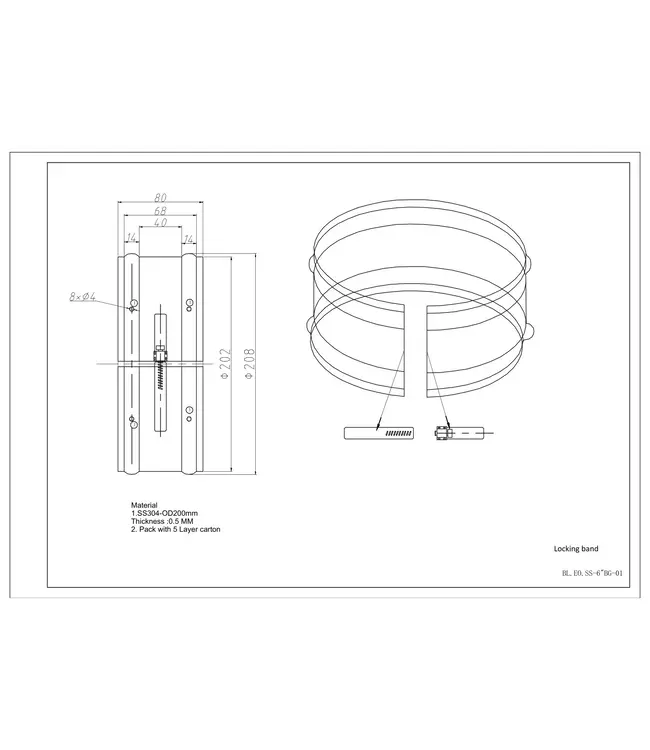 Fumio Klemband Ø200mm 0,5mm RVS