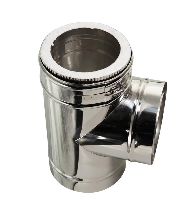 Fumio T-stuk 90° dubbelwandig Ø200/Ø150mm 0,5mm RVS