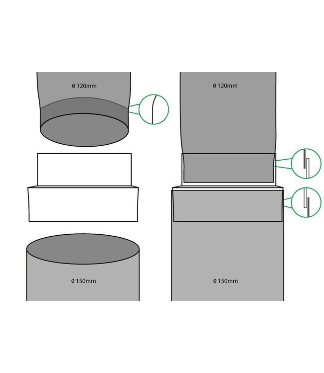 Fumio Verloop  Ø150m / Ø120v  2mm Zwart