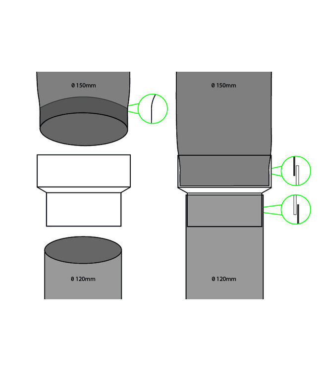 Fumio Verloop  Ø120m / Ø150v 2mm Zwart