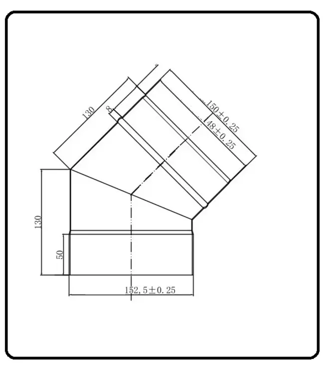 Fumio Bocht 45° Zwart 1mm 150mm