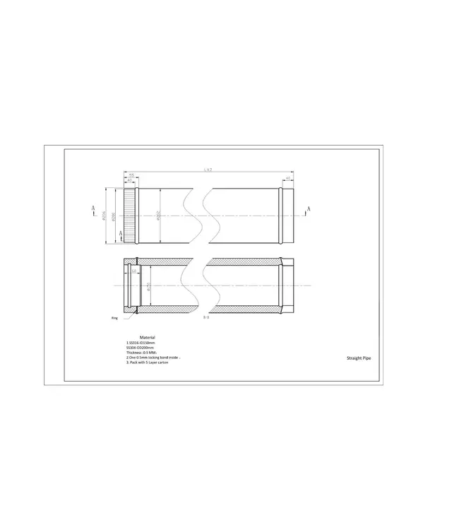 Fumio Kachelpijp 500mm dubbelwandig Ø200/Ø150mm 0,5mm RVS