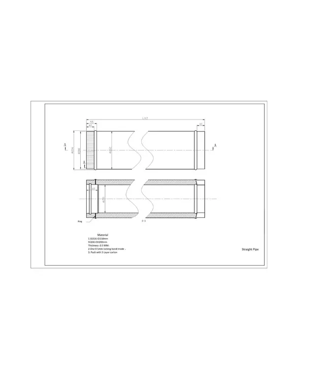 Fumio Kachelpijp 250mm dubbelwandig Ø200/Ø150mm 0,5mm RVS
