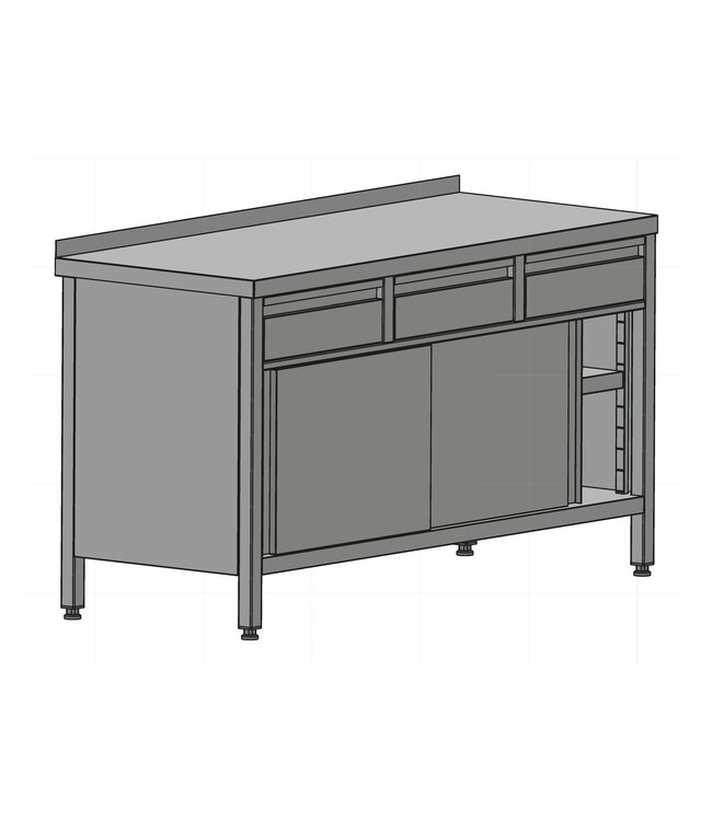 Schubladentisch Schiebetüren aus Edelstahl