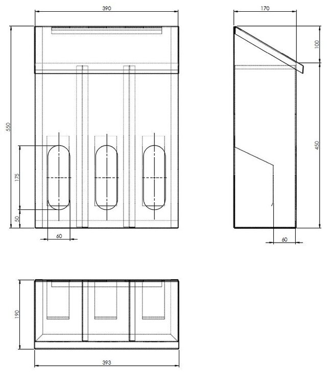 Distributeur de gants jetables avec toit incliné en acier inoxydable pour 3 boîtes