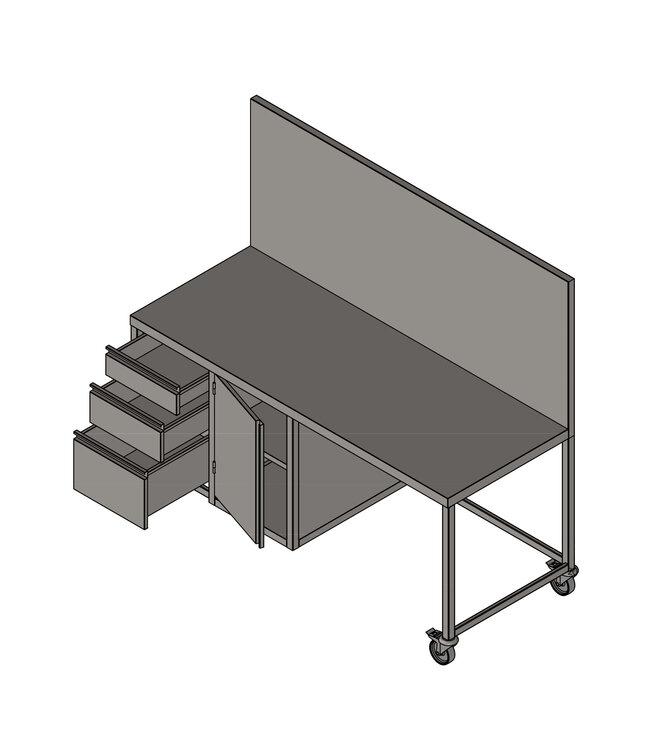 Tisch mit Rückwand aus Edelstahl