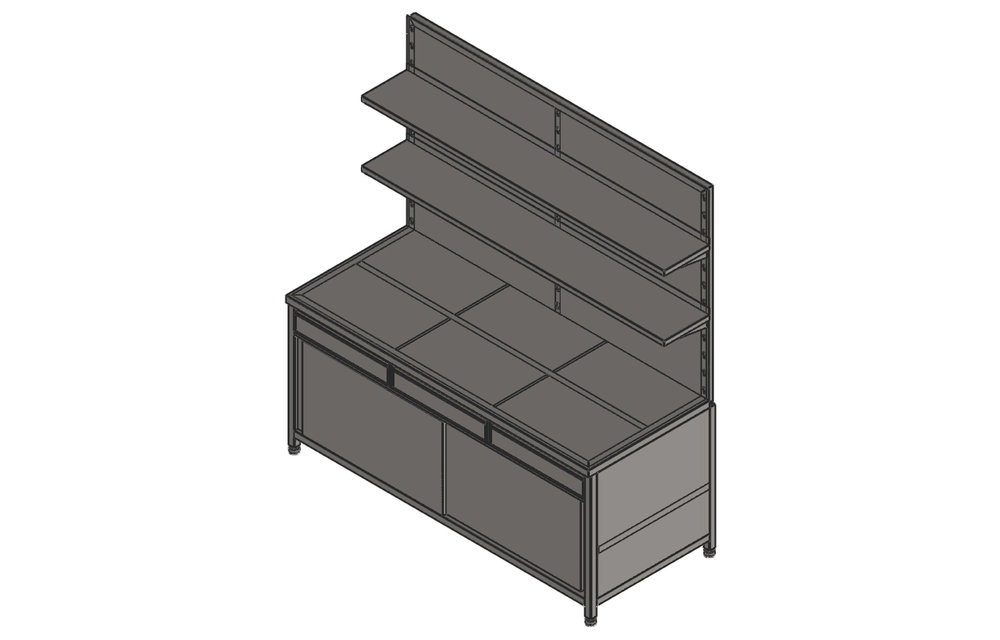 Tisch mit Rückwand und Regal aus Edelstahl