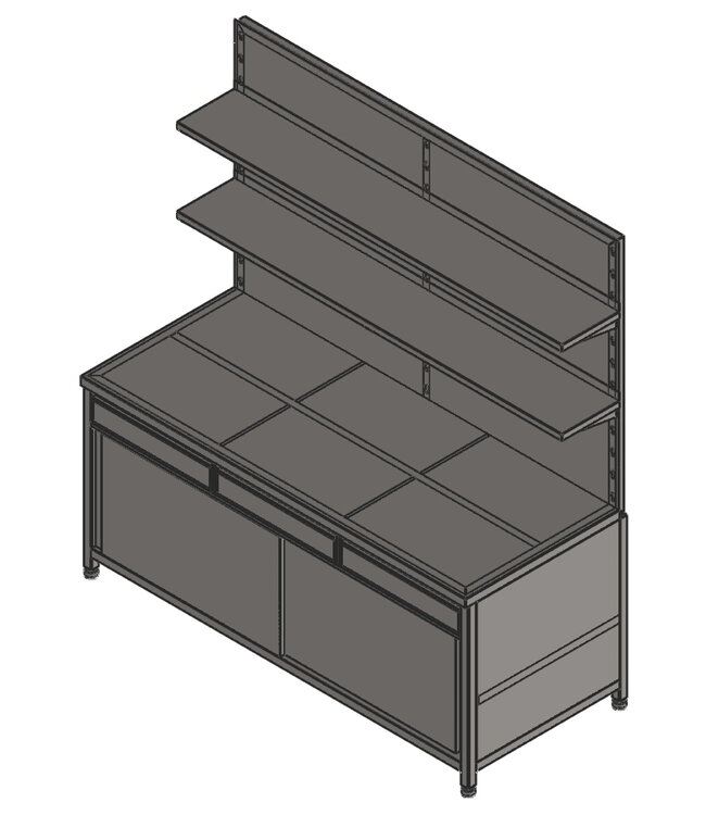 Tisch mit Rückwand und Regal aus Edelstahl